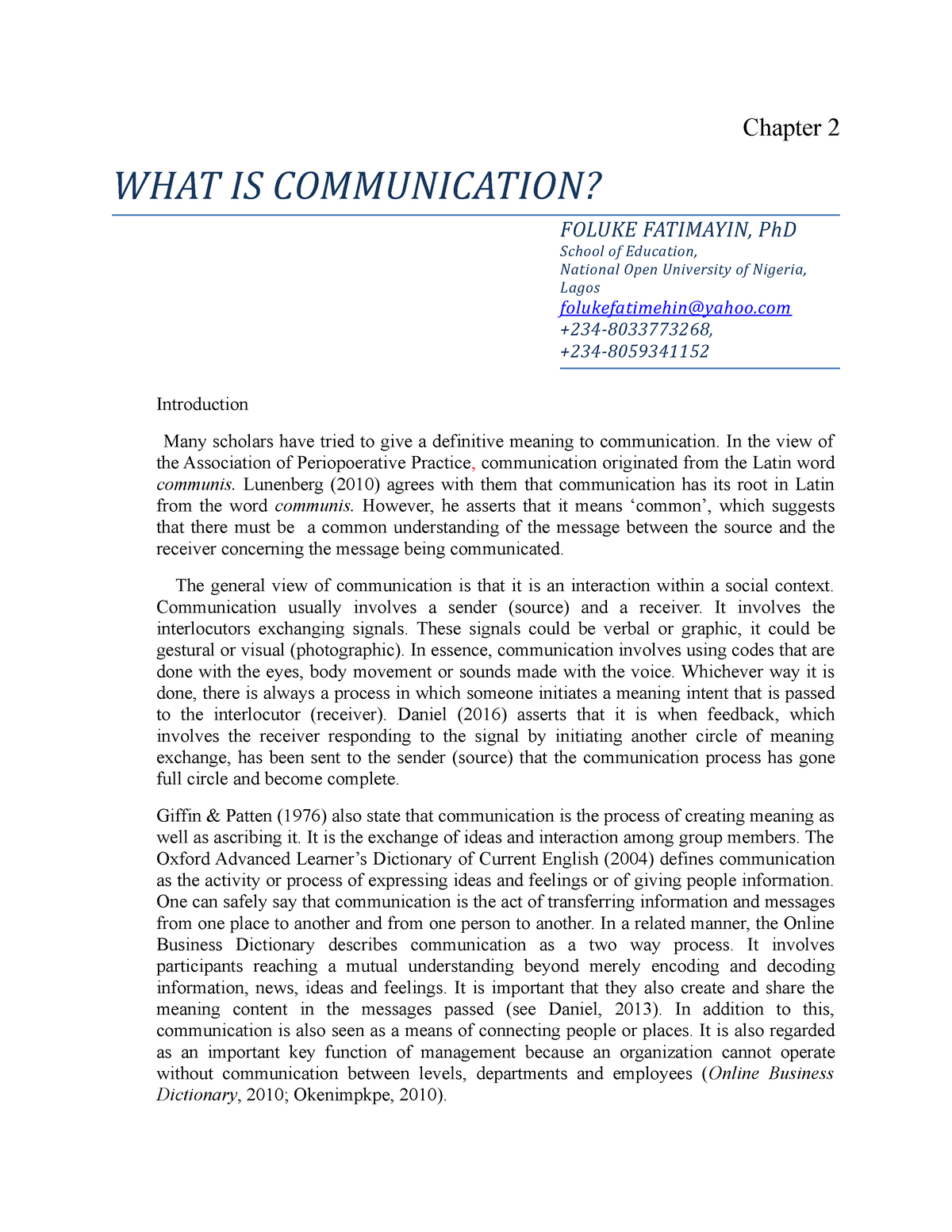 Chapter 2 Communicationcorrected - Chapter 2 WHAT IS COMMUNICATION ...