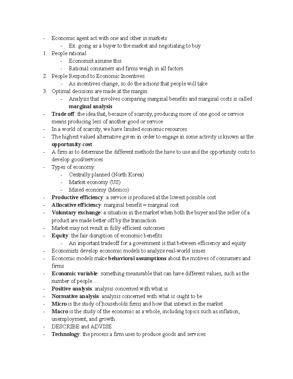 macroeconomics chap 1 - Economic agent act with one and other in ...