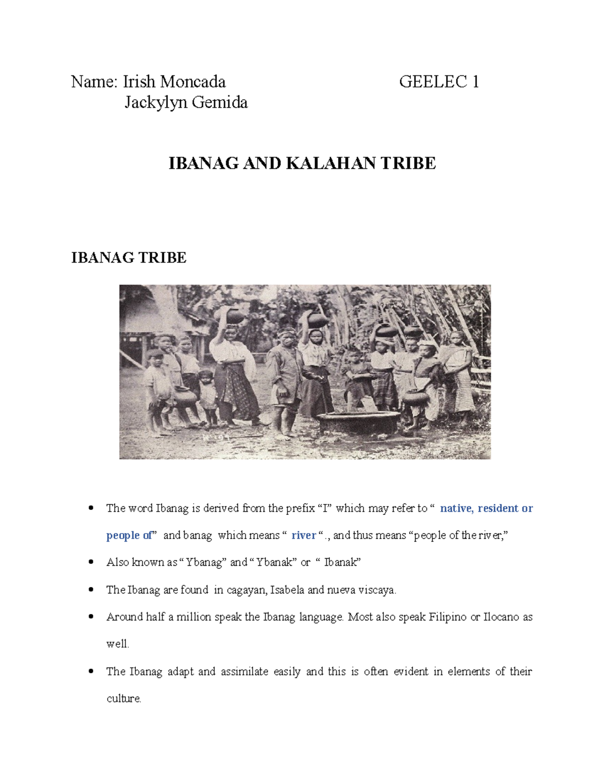 Ibanag AND Kalahan Tribe Name Irish Moncada GEELEC 1 Jackylyn Gemida
