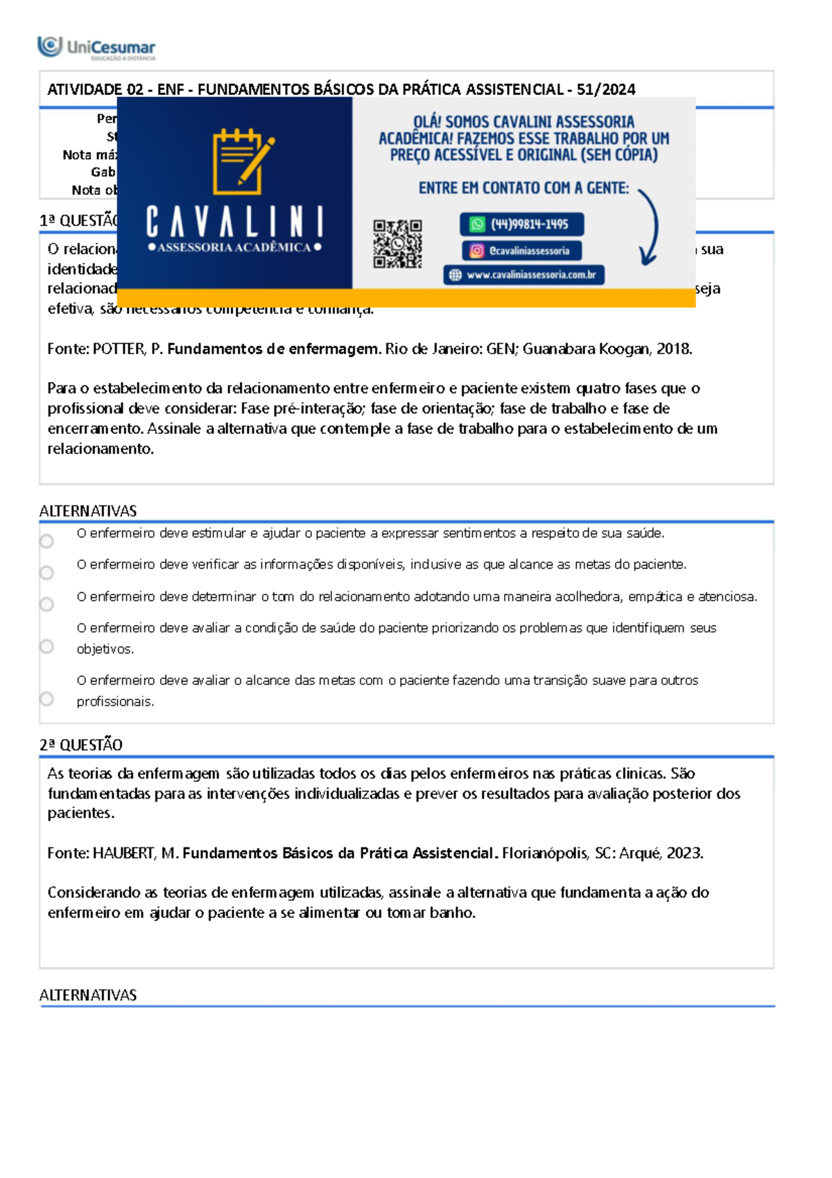 Atividade 02 - ENF - Fundamentos Básicos DA Prática Assistencial ...