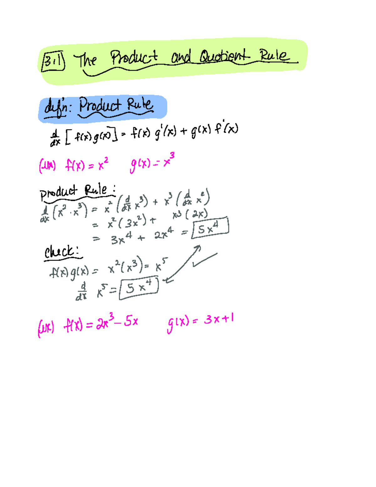 Math 121 section 3 - math - The Product and Quotient Rule defin Product ...