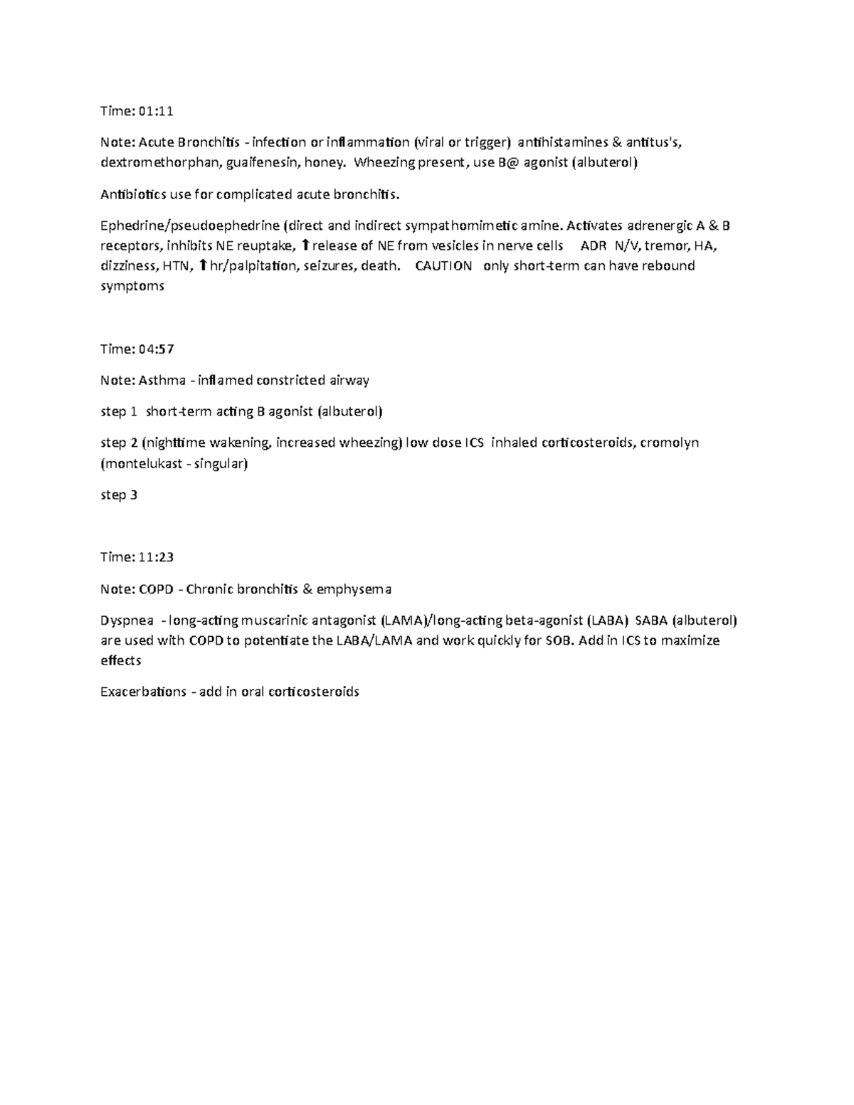 Respiratory Medication - Time: 01: Note: Acute Bronchitis - infection ...