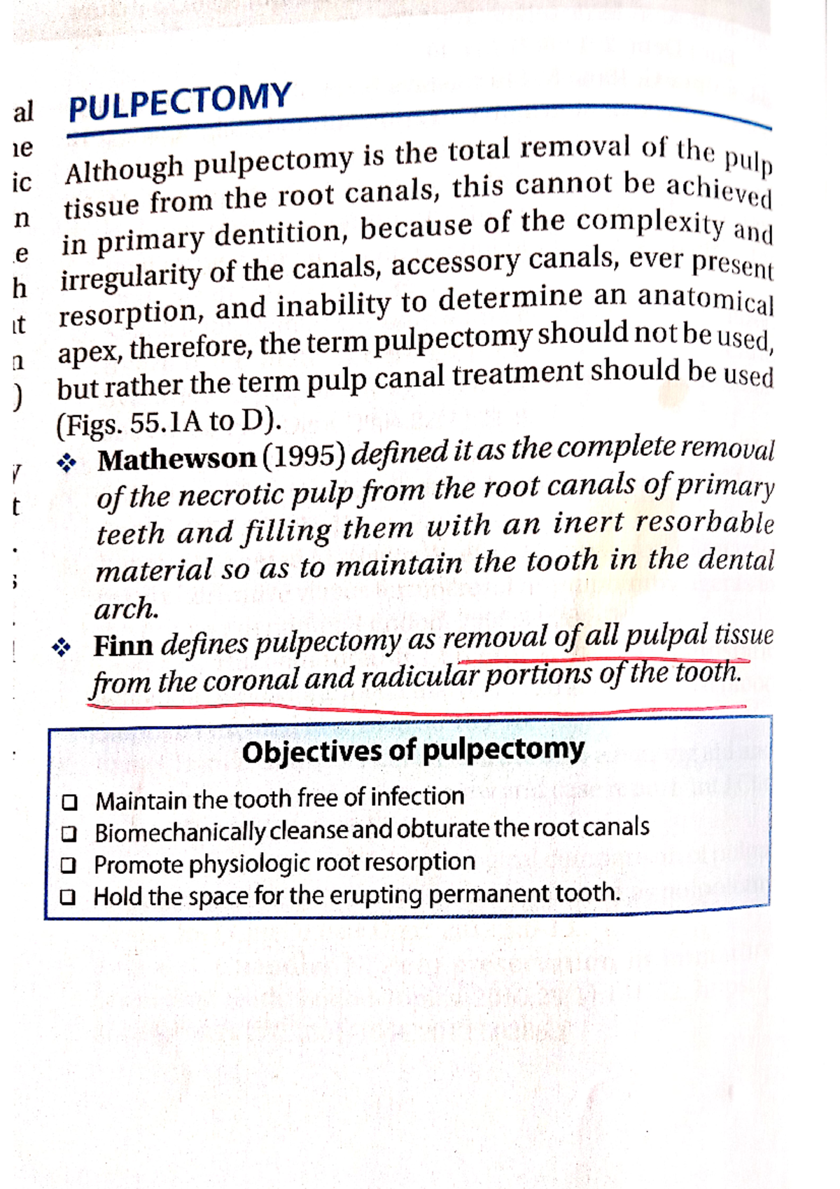 Pulpectomy - Notes - BDS - Studocu