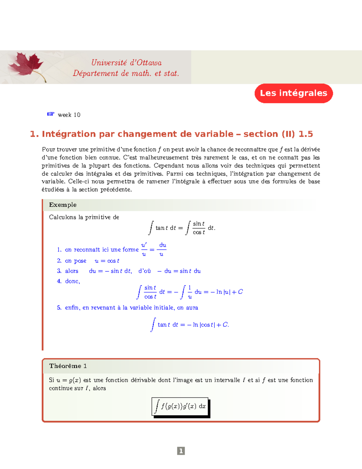 Int - Cours - Les intégrales Université d’Ottawa Département de math ...