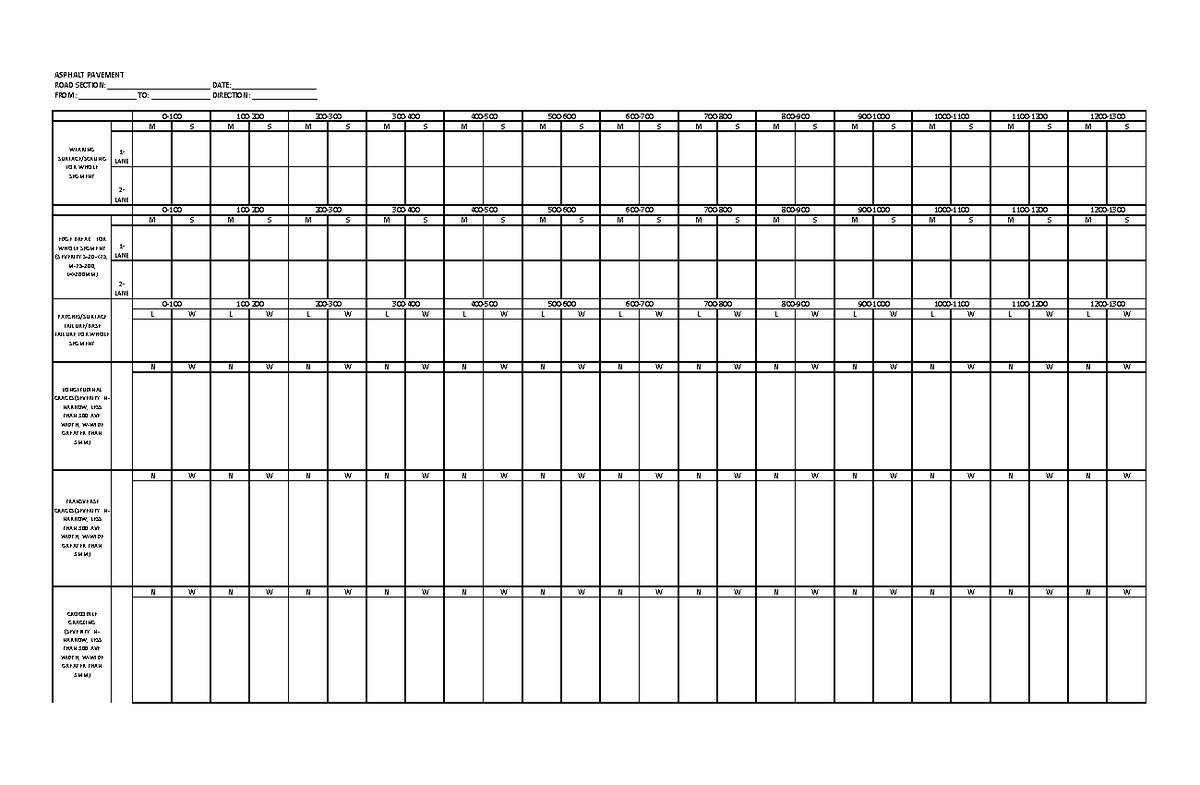 Asphalt Forms - Asphalt Pavement Road Section:       Date: From 