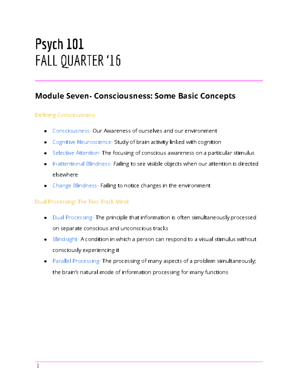 M7 - Lecture Notes 7 - 1 Psych 101 FALL QUARTER ‘ Module Seven ...