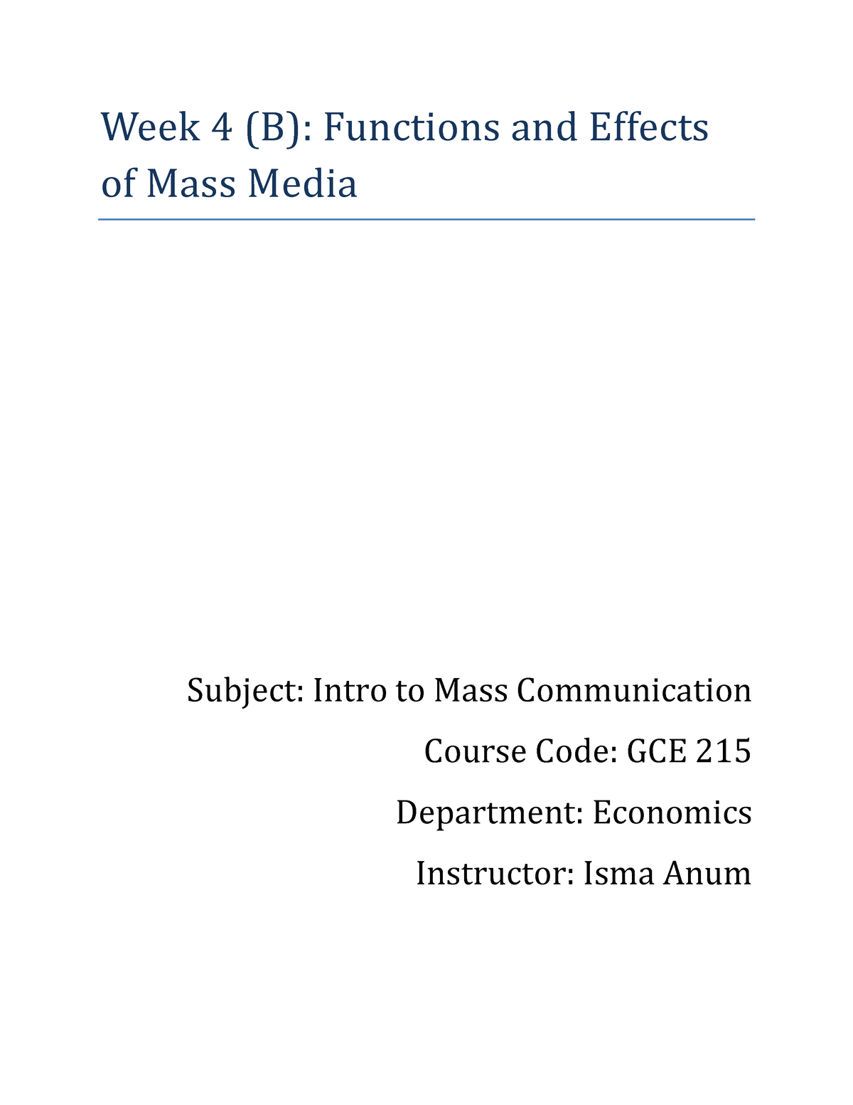 Models Of Media And Communication - Week 4 (B): Functions And Effects ...