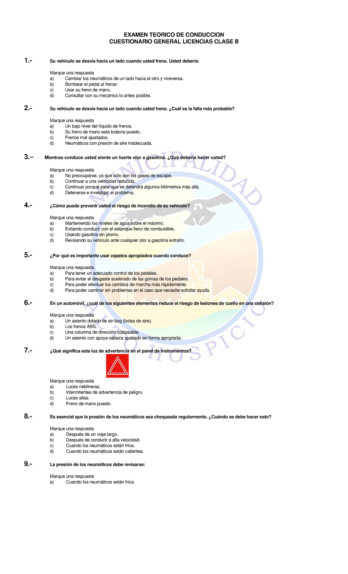 TEST General Clase B Mahoaa - EXAMEN TEORICO DE CONDUCCION CUESTIONARIO ...