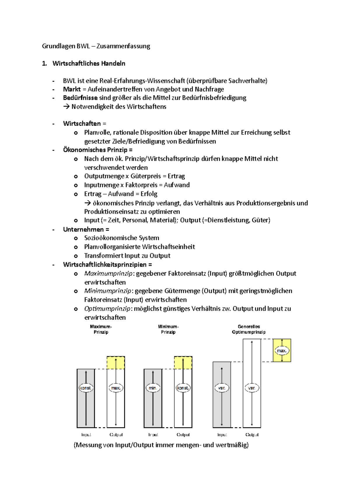 Grundlagen BWL Zusammenfassung - Wirtschaftliches Handeln BWL Ist Eine ...