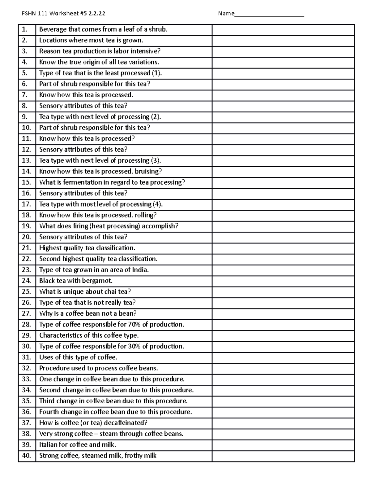 5February 2 Worksheet #5 - FSHN 111 Worksheet #5 2.2 Name ...