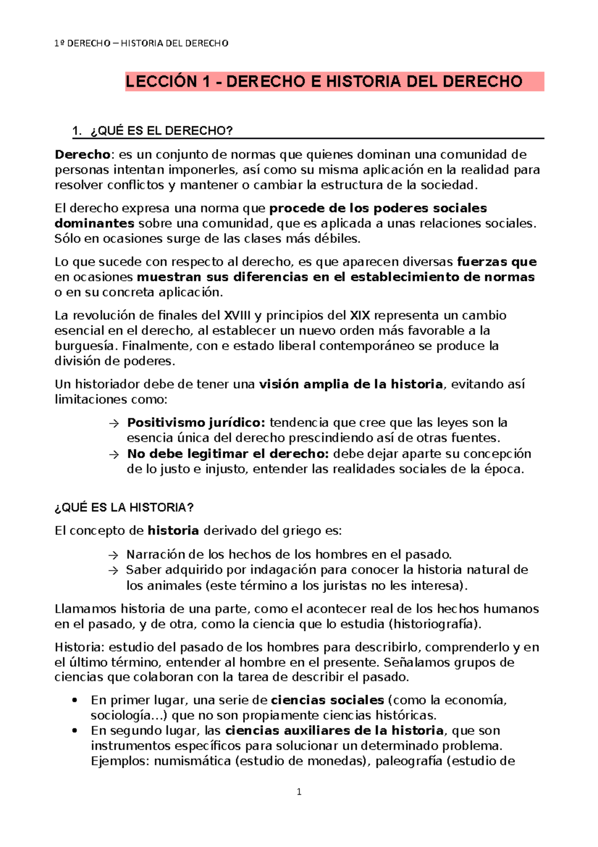 Lección 1 - Derecho E Historia DEL Derecho - LECCIÓN 1 - DERECHO E ...