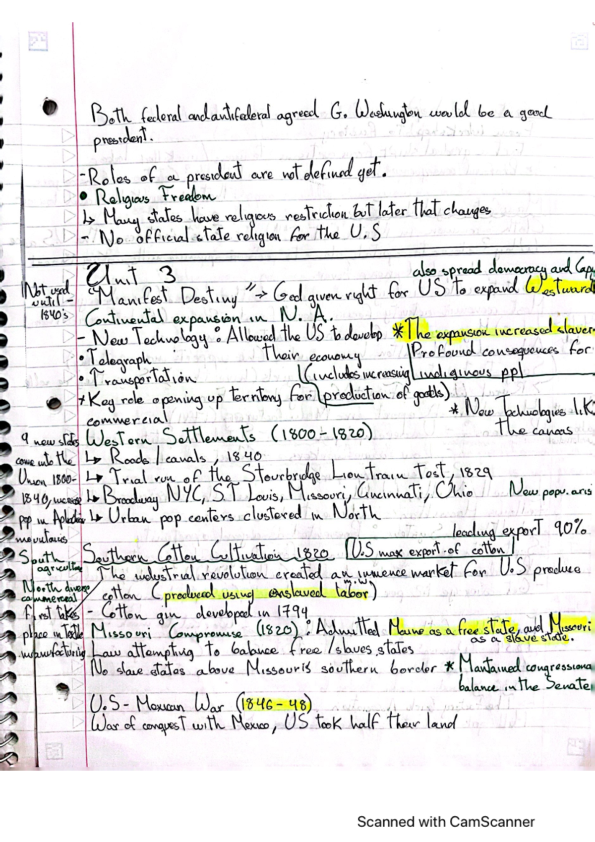 US HIST 1301 UNIT 3 - LECTURE NOTES. Answers from the learning ...