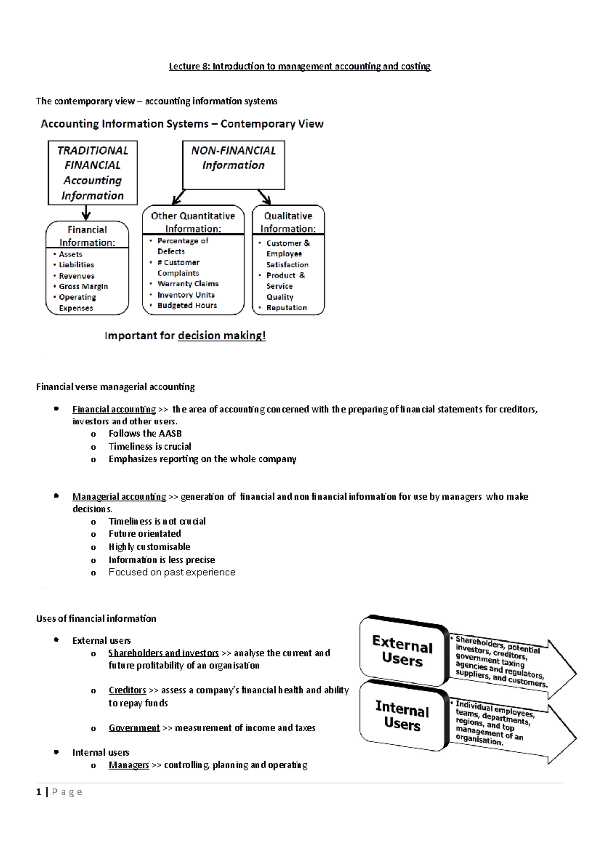 Managerial - Summary Accounting for Business Decisions A - Lecture 8 ...