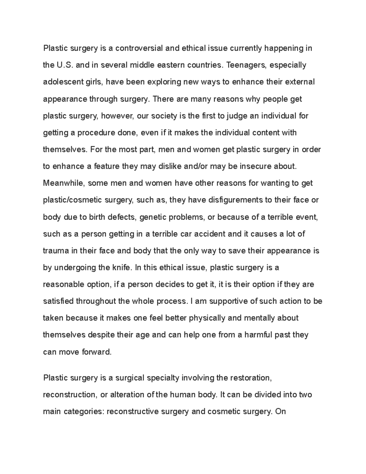 disadvantages of cosmetic surgery essay