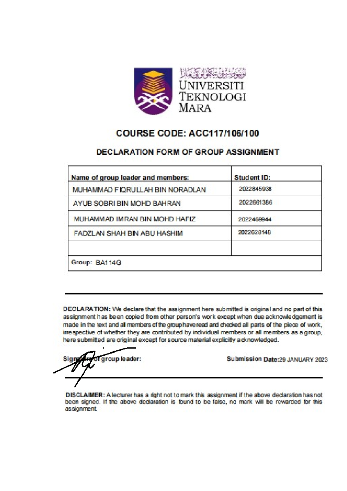 ACC 117 Assignment - TERBAIK - II. Quick Ratio = Current Assets ...