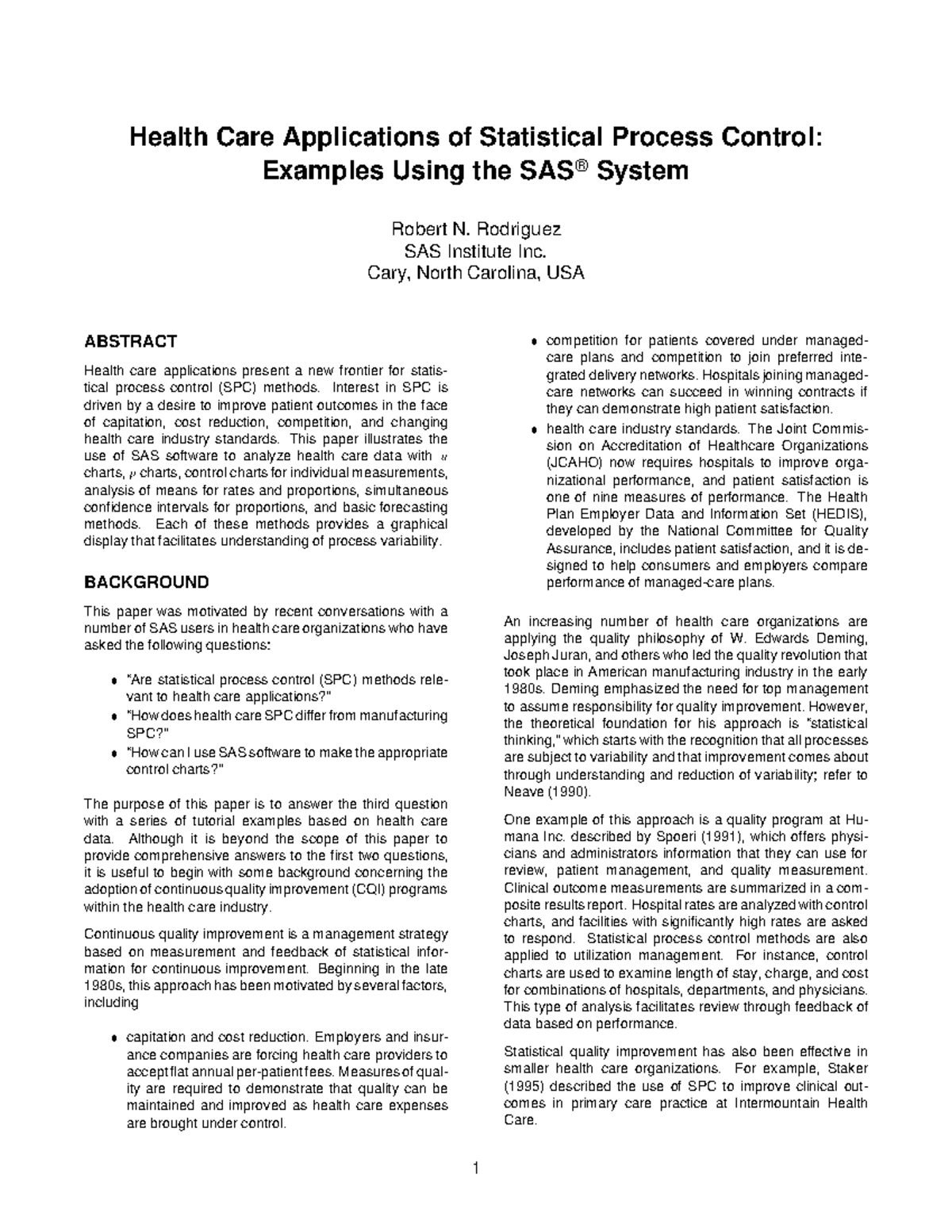 Healthsugi 96 - Health Care Applications of Statistical Process Control ...