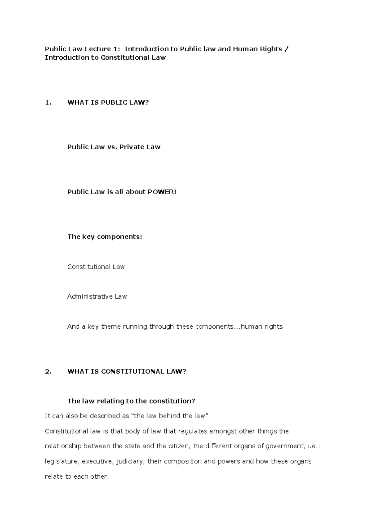 Public Law Lecture 1 Introduction to Constitutional Law - Private Law ...