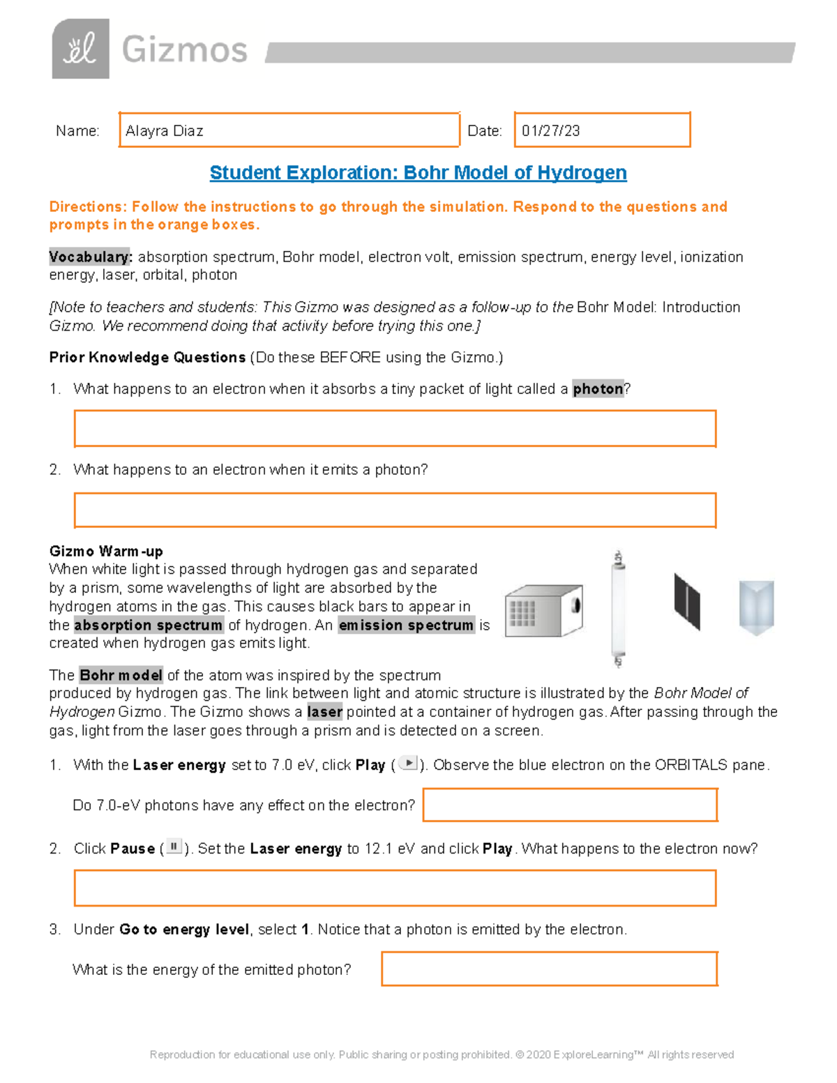 Kami Export - Bohr Model Hydrogen Se - Name: Alayra Diaz Date: 01 27 