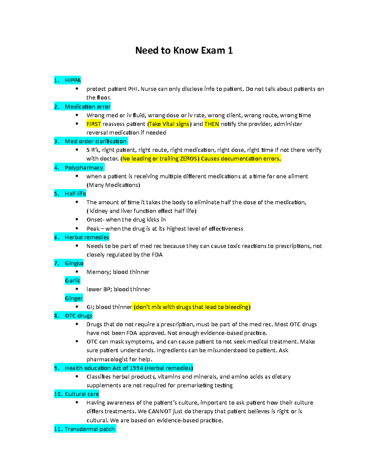 Pharm exam 1 study guide you will pass - NUR 4886 - FAU - Studocu