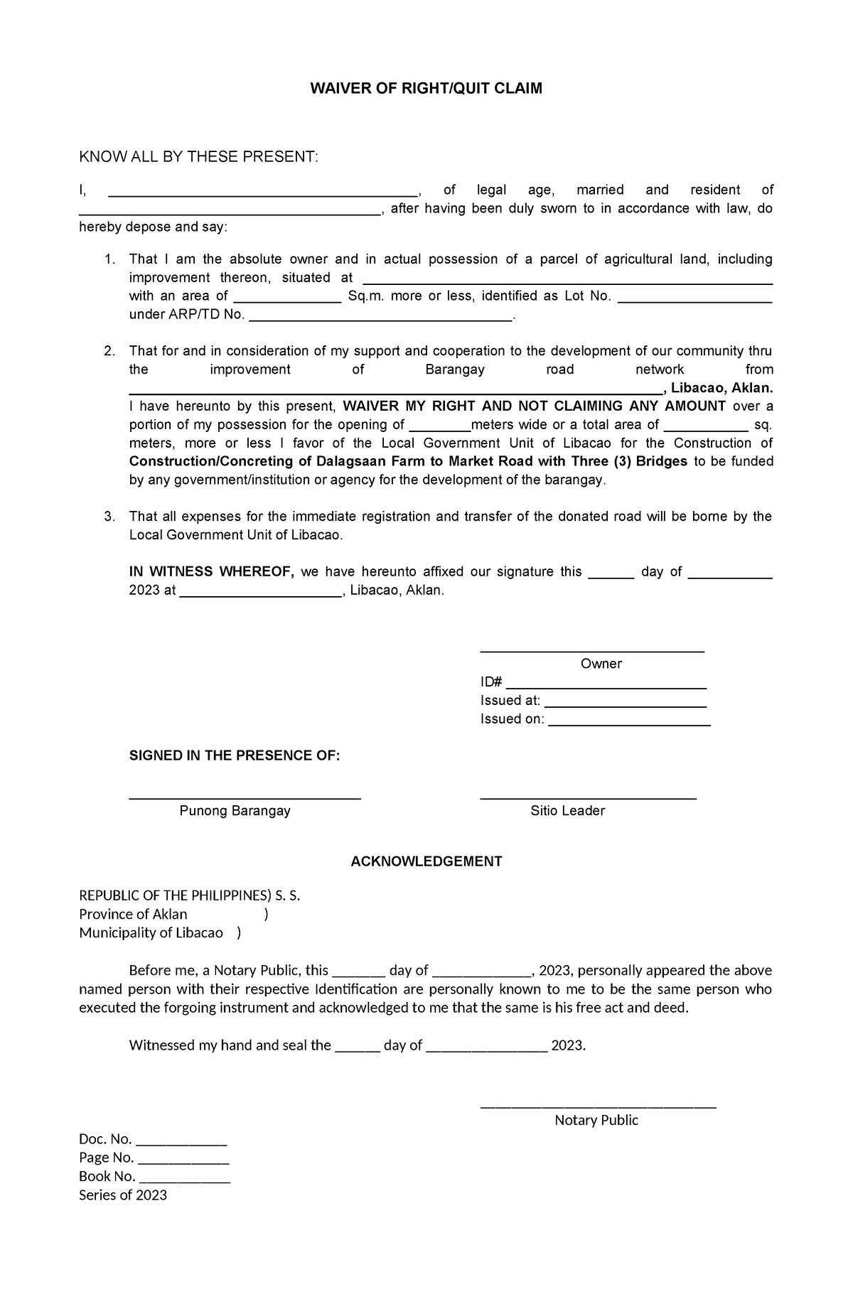 Waiver OF Rights Format - WAIVER OF RIGHT/QUIT CLAIM KNOW ALL BY THESE ...