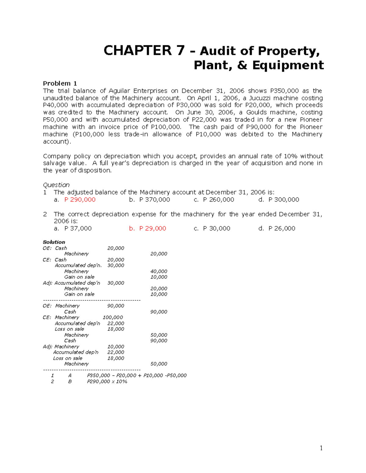 Chapter 7 Caselette Audit of PPE CHAPTER 7 Audit of Property, Plant