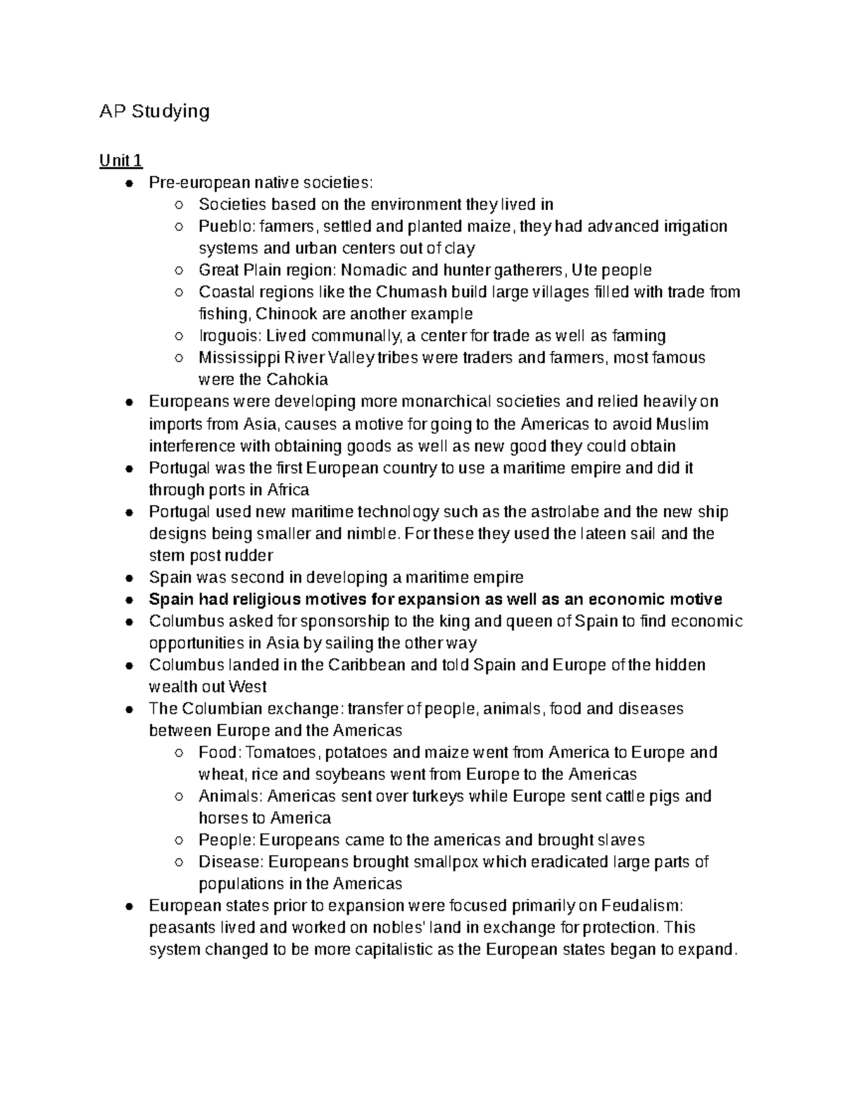 Apush Unit 1 notes - Google Docs - AP Studying Unit 1 native societies ...