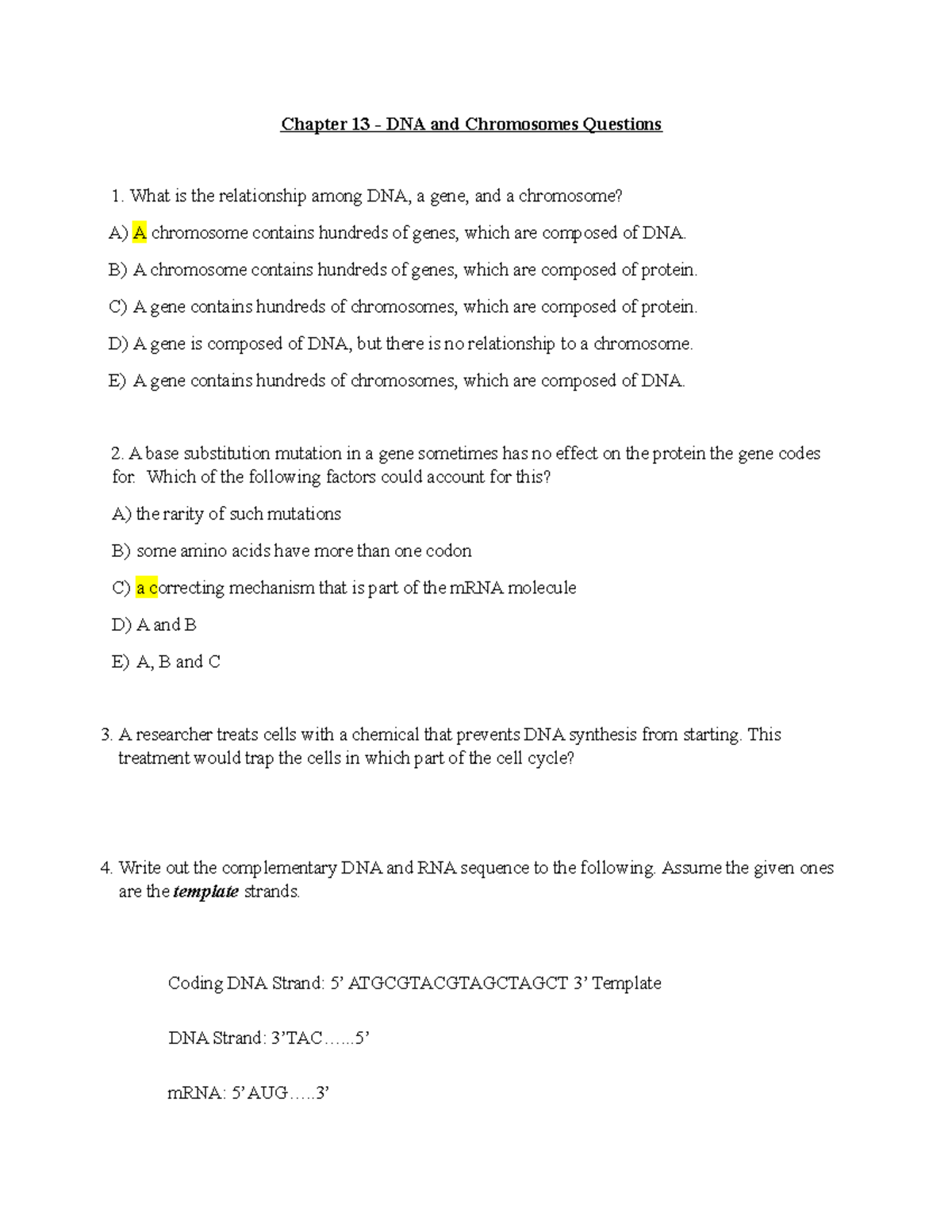 Exam Review 2 S24 - GOod - Chapter 13 - DNA and Chromosomes Questions 1 ...