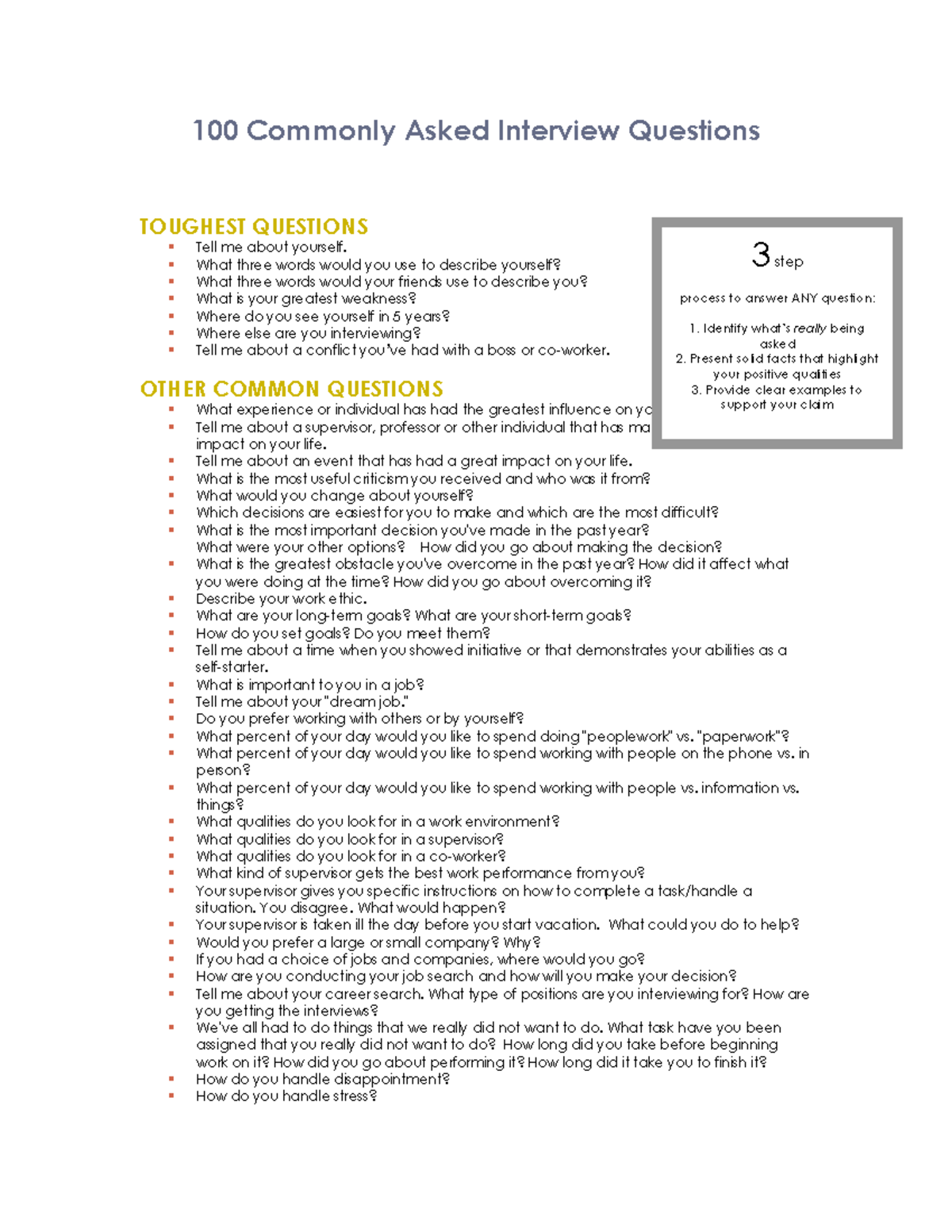 100 commonly asked interview questions - 100 Commonly Asked Interview ...