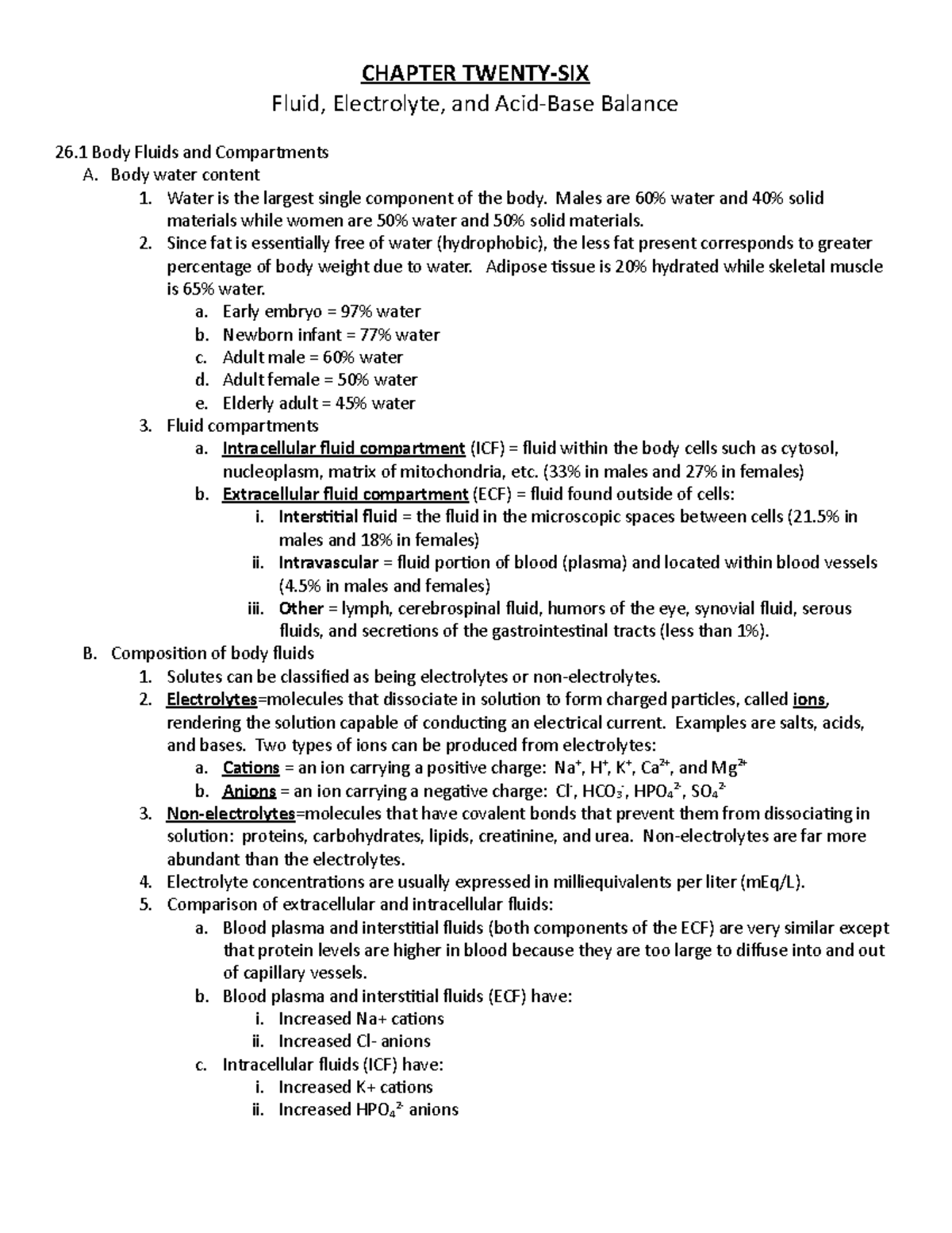 Ch. 26 Fluid And Electrolytes - CHAPTER TWENTY-SIX Fluid, Electrolyte ...