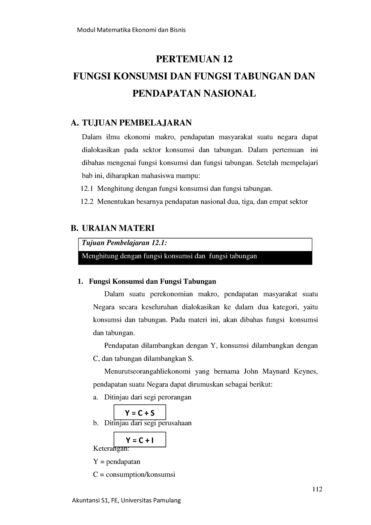 Pertemuan 12. Fungsi Konsumsi DAN Fungsi Tabungan DAN Pendapatan ...