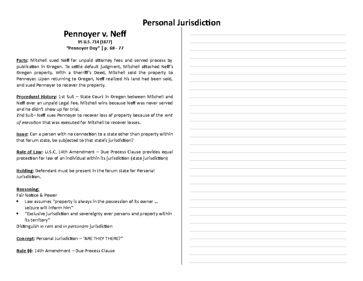 Case brief pennoyer v deals neff