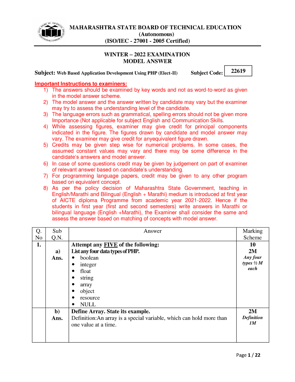 Php w22 - notesss - (Autonomous) (ISO/IEC - 27001 - 2005 Certified ...