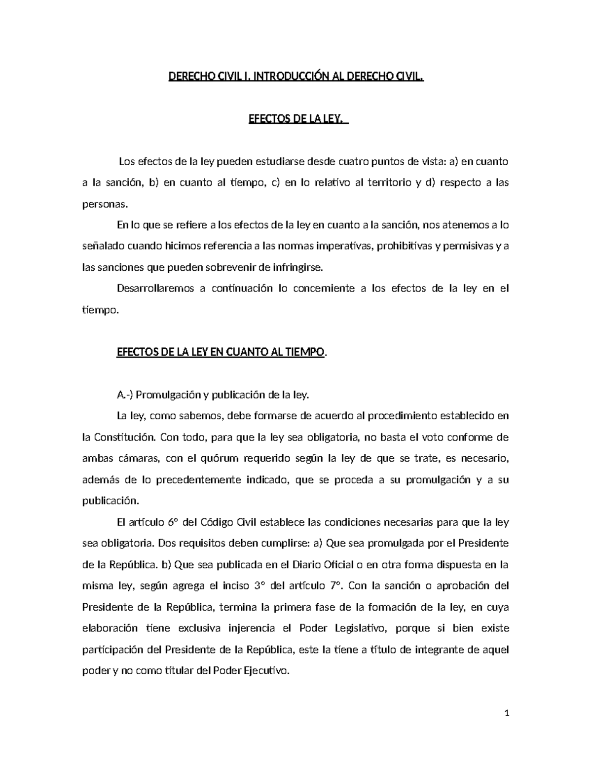 3 Derecho Civil I Efectos DE LA LEY - DERECHO CIVIL I, INTRODUCCIÓN AL ...