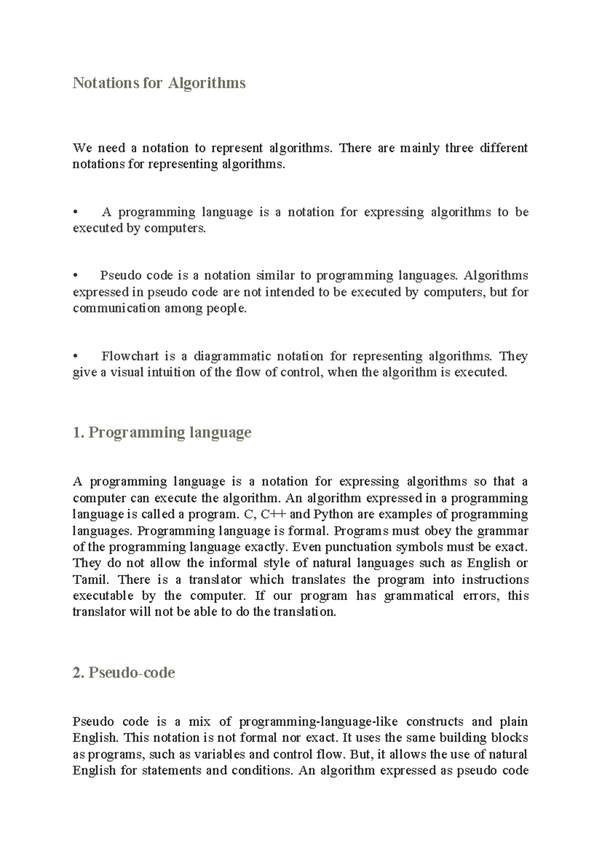 Notations for Algorithms - There are mainly three different notations ...