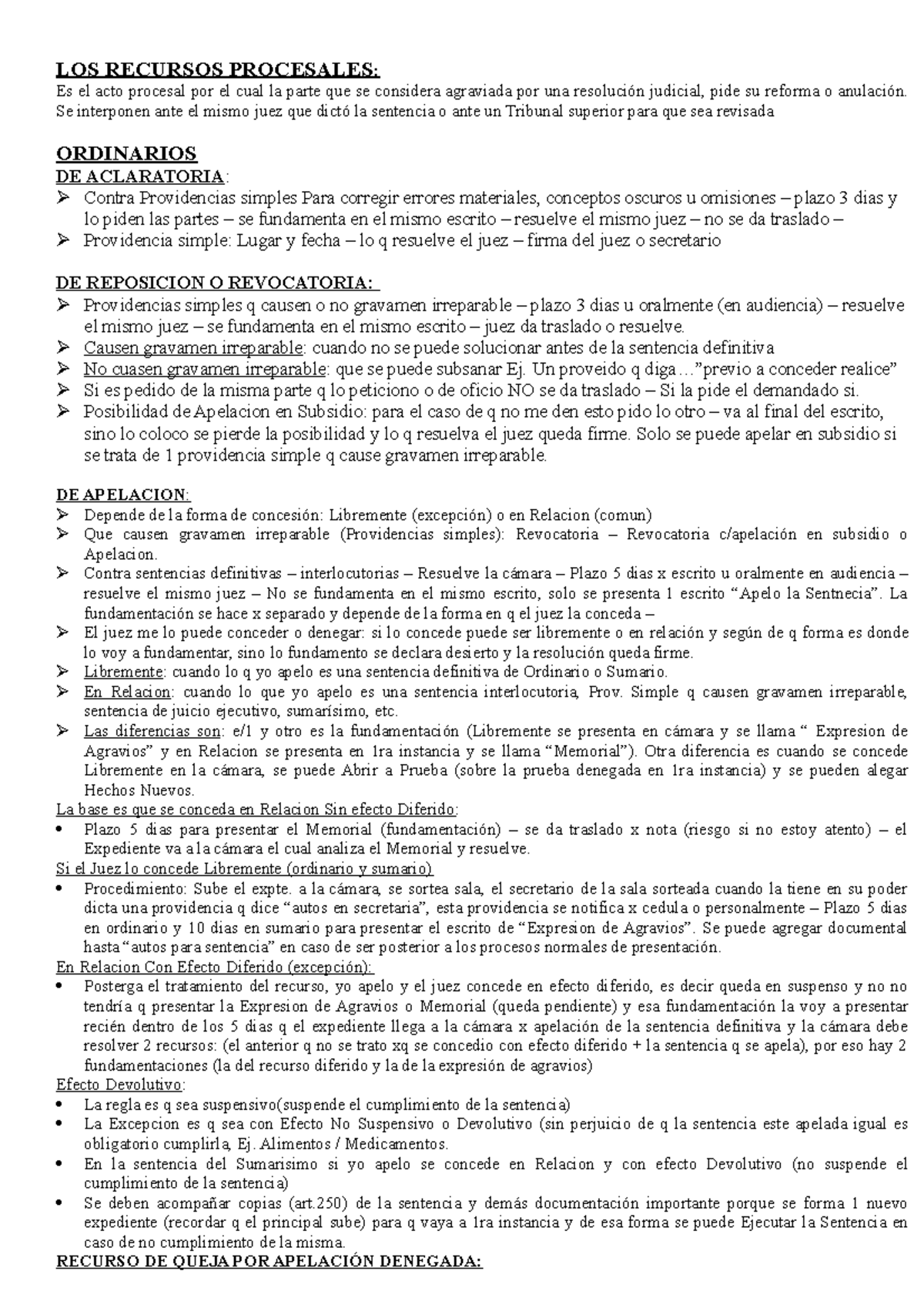 Procesal II - 2da Parte - Verano 2020 - LOS RECURSOS PROCESALES : Es El ...