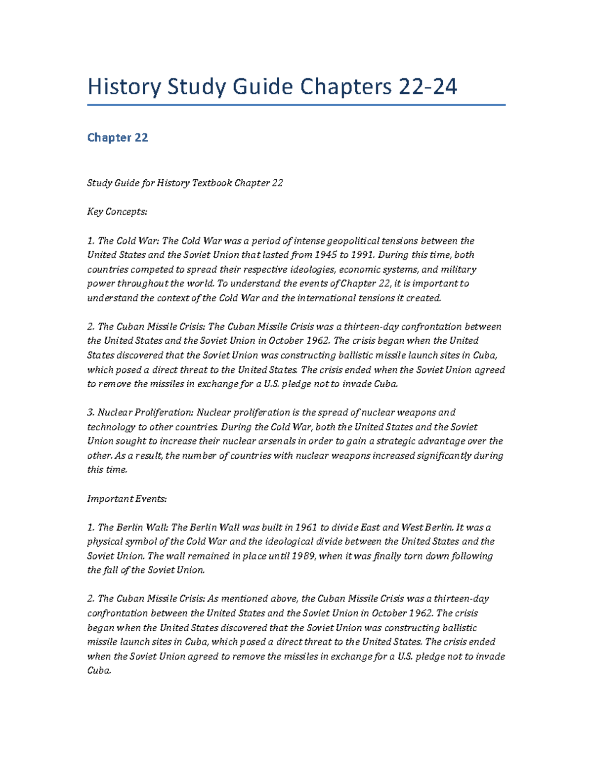 History Study Guide Chapters 2224 History Study Guide Chapters 22