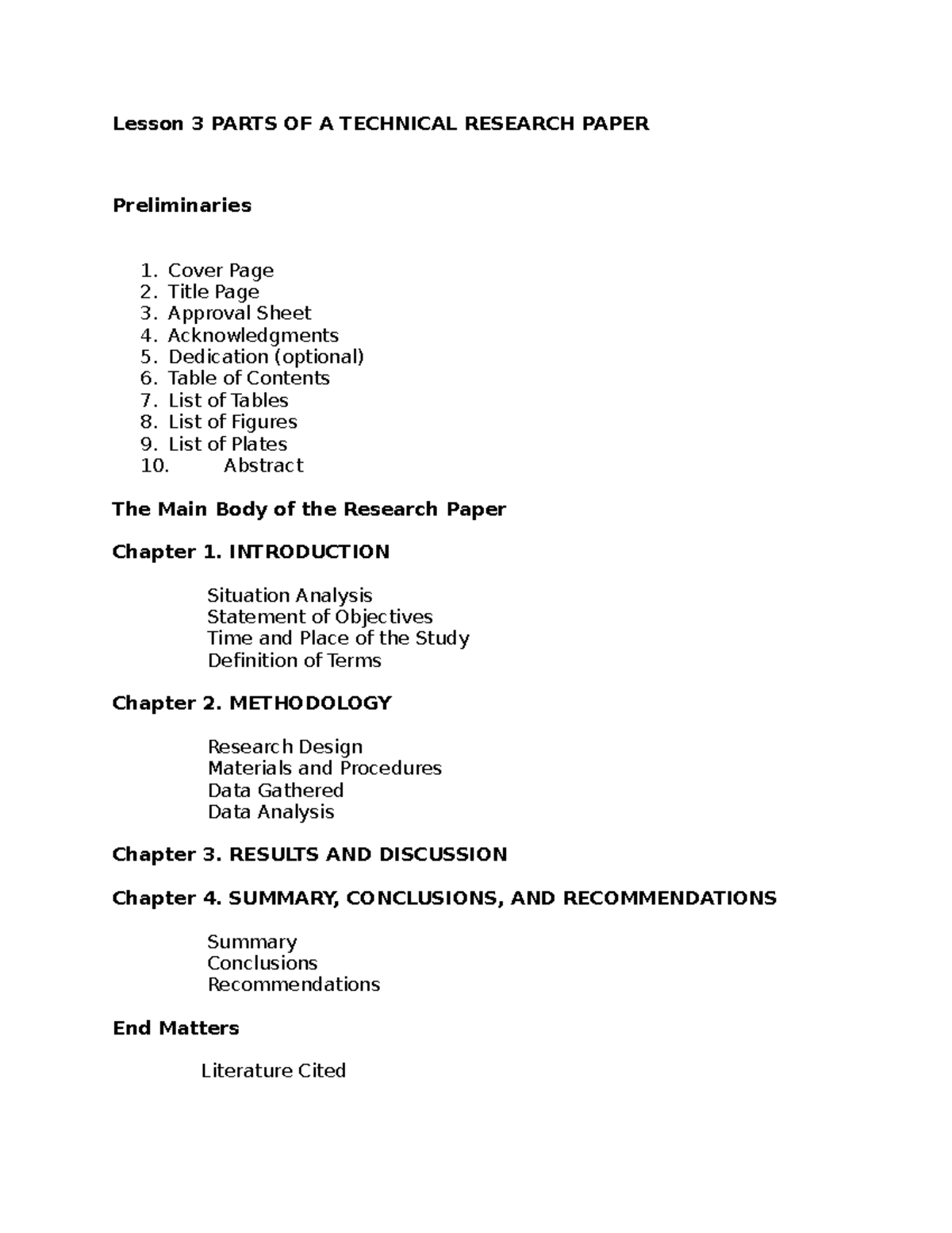 Lesson-3 - I hope it helps - Lesson 3 PARTS OF A TECHNICAL RESEARCH ...