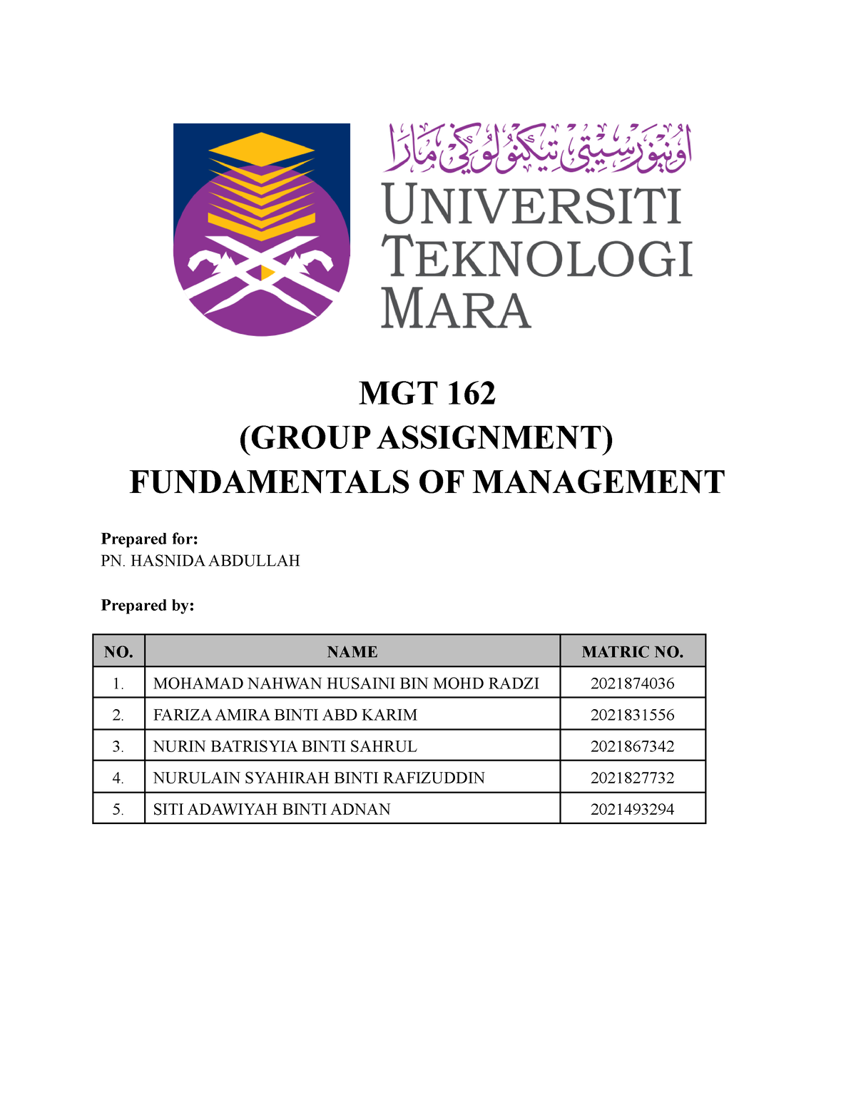 mgt162 group assignment level of management
