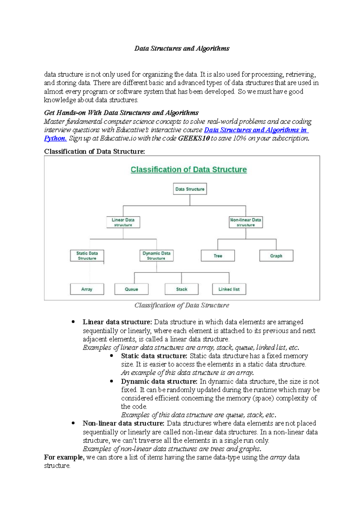Data Structures and Algorithms - It is also used for processing ...