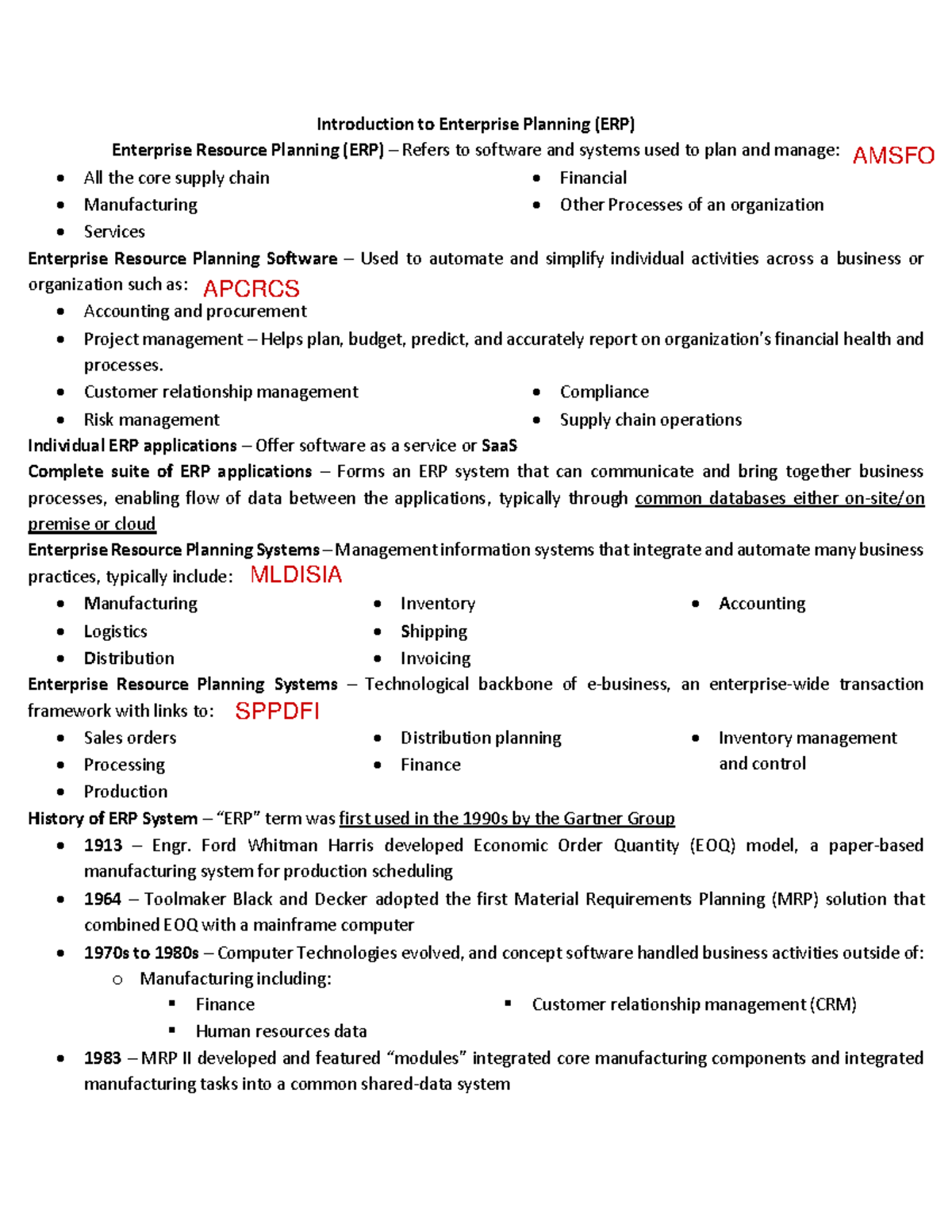 Lesson-1 - Notes - Introduction to Enterprise Planning (ERP) Enterprise ...
