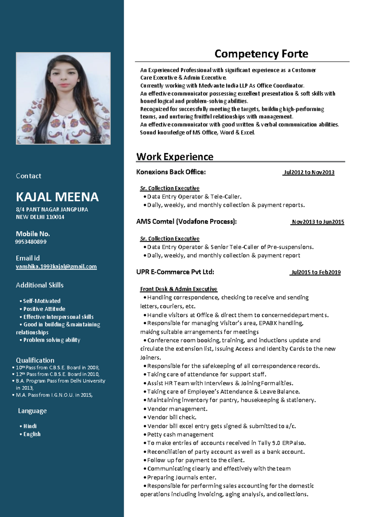 Kajal Meena CV+-New2022 - Contact KAJAL MEENA 8/4 PANT NAGAR JANGPURA ...