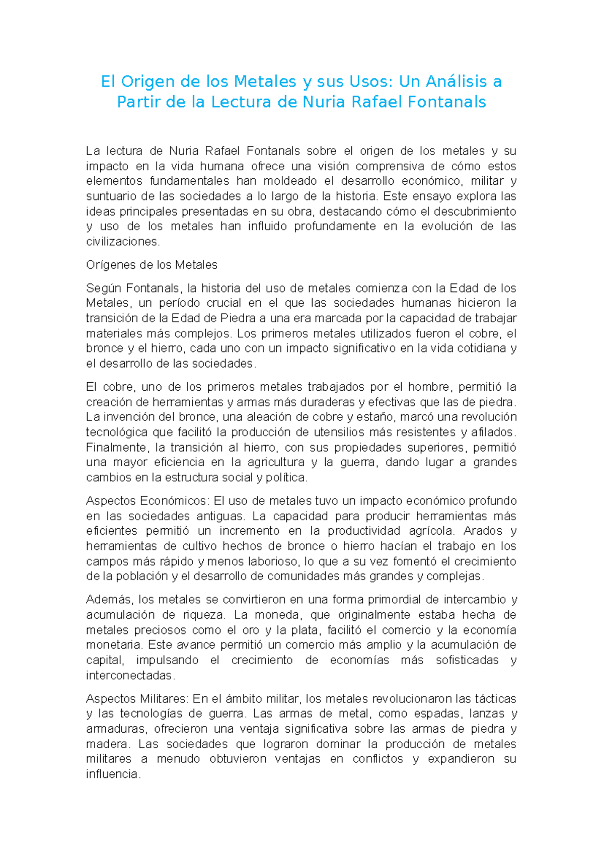 Ensayo sobre la prehistoria - El Origen de los Metales y sus Usos: Un ...