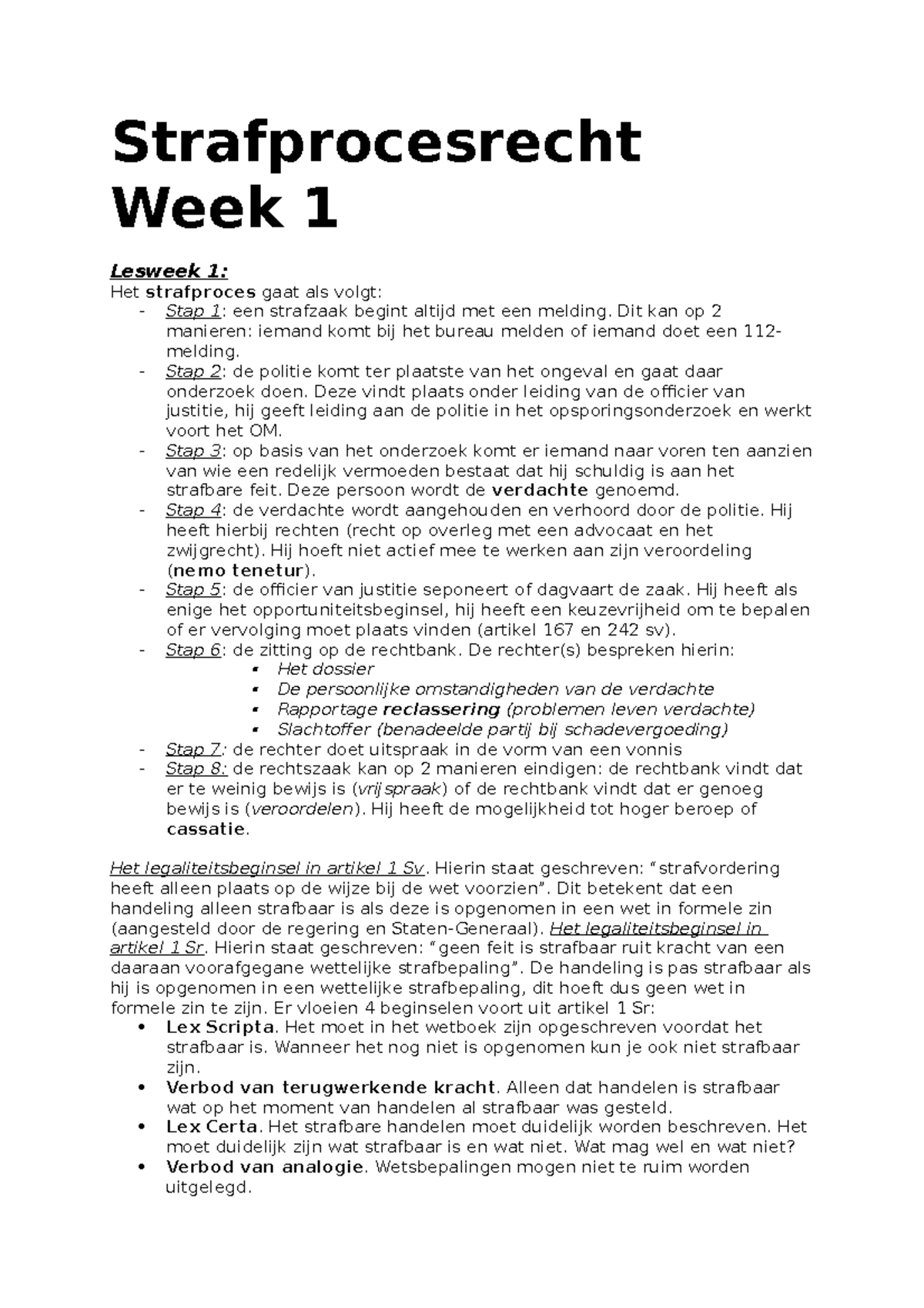 Strafprocesrecht Samenvatting - Strafprocesrecht Week 1 Lesweek 1: Het ...