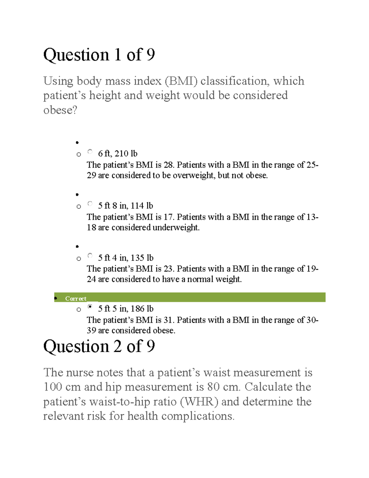 Wk6 obesity 266 - Medical surgical - Question 1 of 9 Using body mass ...