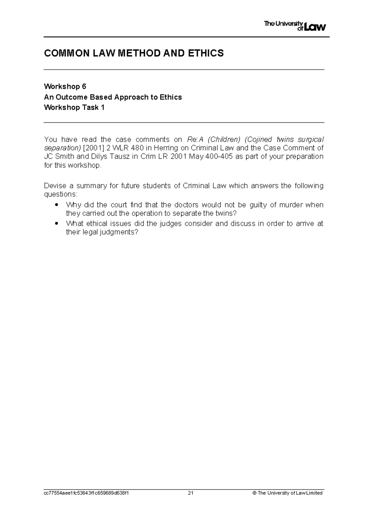 2223 clme ws06 ce01 workshop task 01 - COMMON LAW METHOD AND ETHICS ...