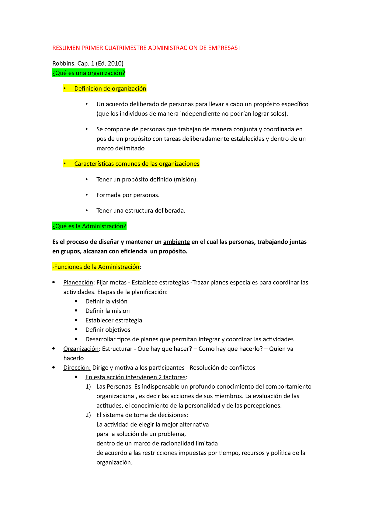 Resumen Administracion Empresas Resumen Primer Cuatrimestre