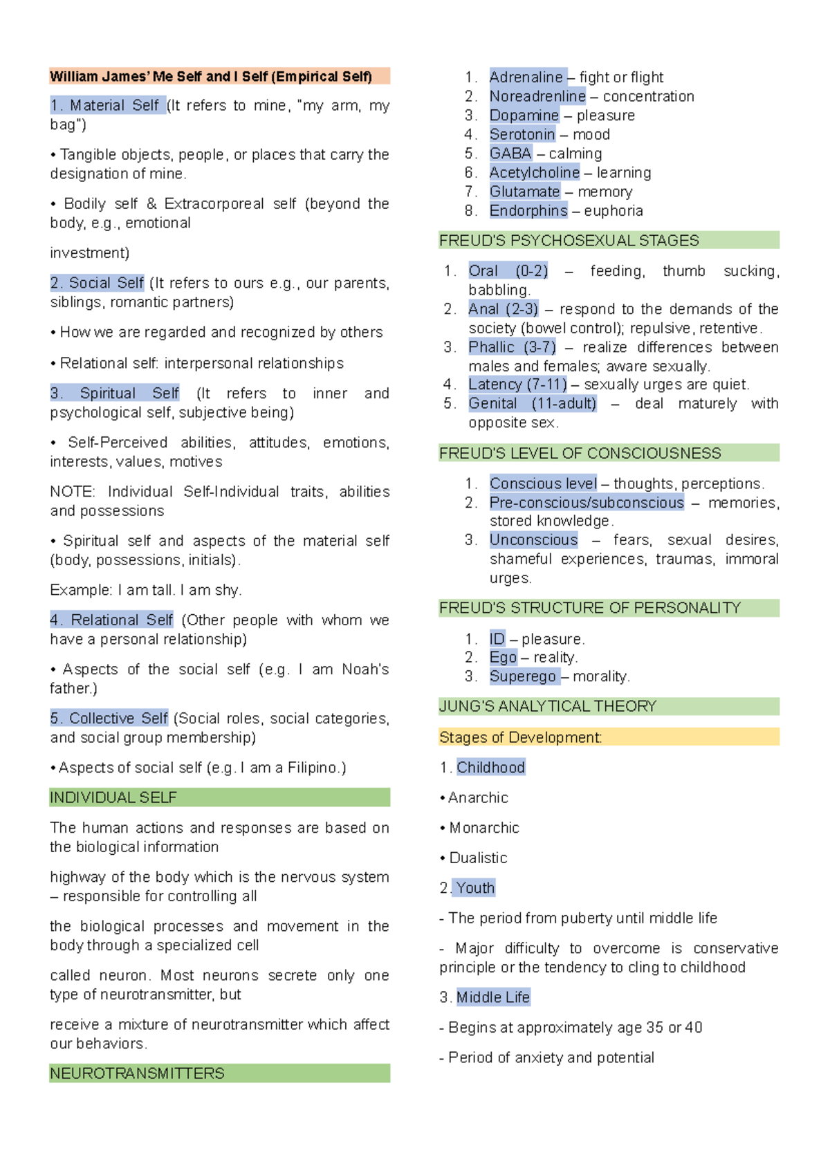 UTS1 - Summary Understanding the Self - William James’ Me Self and I ...