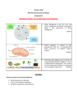 Bio101 - Assessment for Midterm Course Code: BIO101 (Introduction to ...