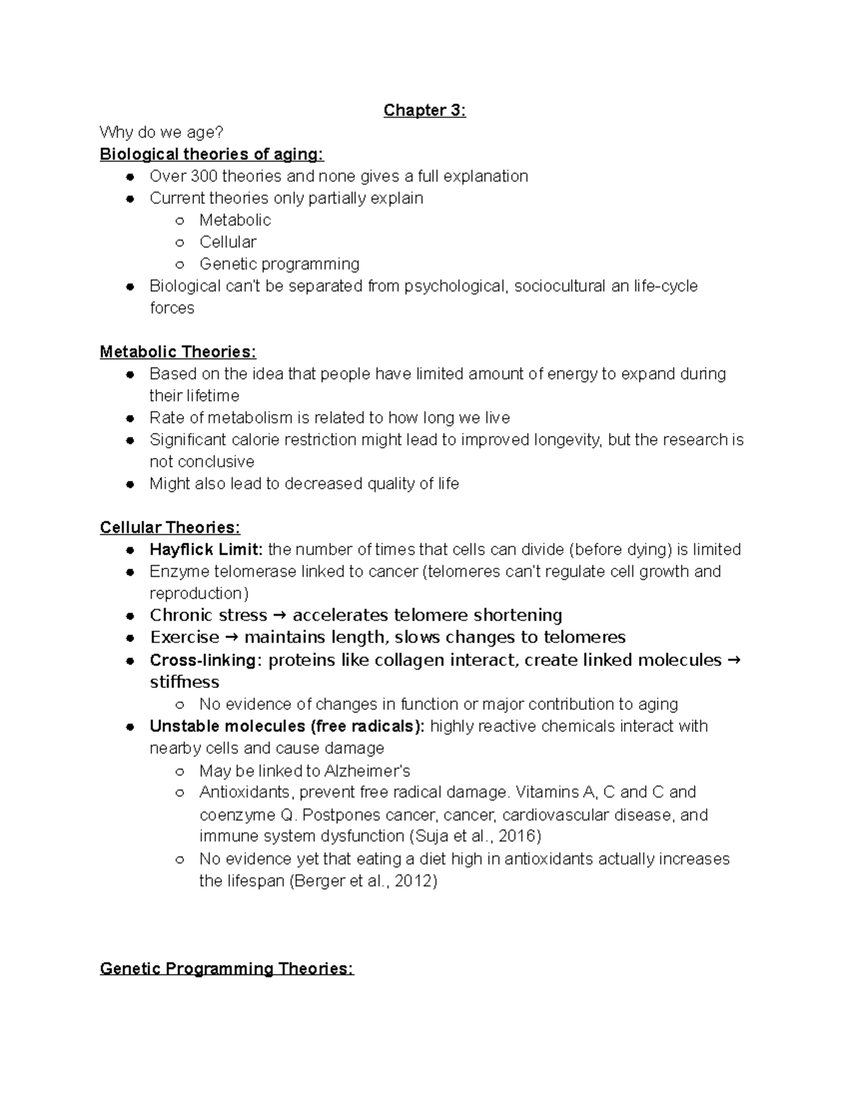Psych 216 Chapter 3 - Chapter 3: Why do we age? Biological theories of ...