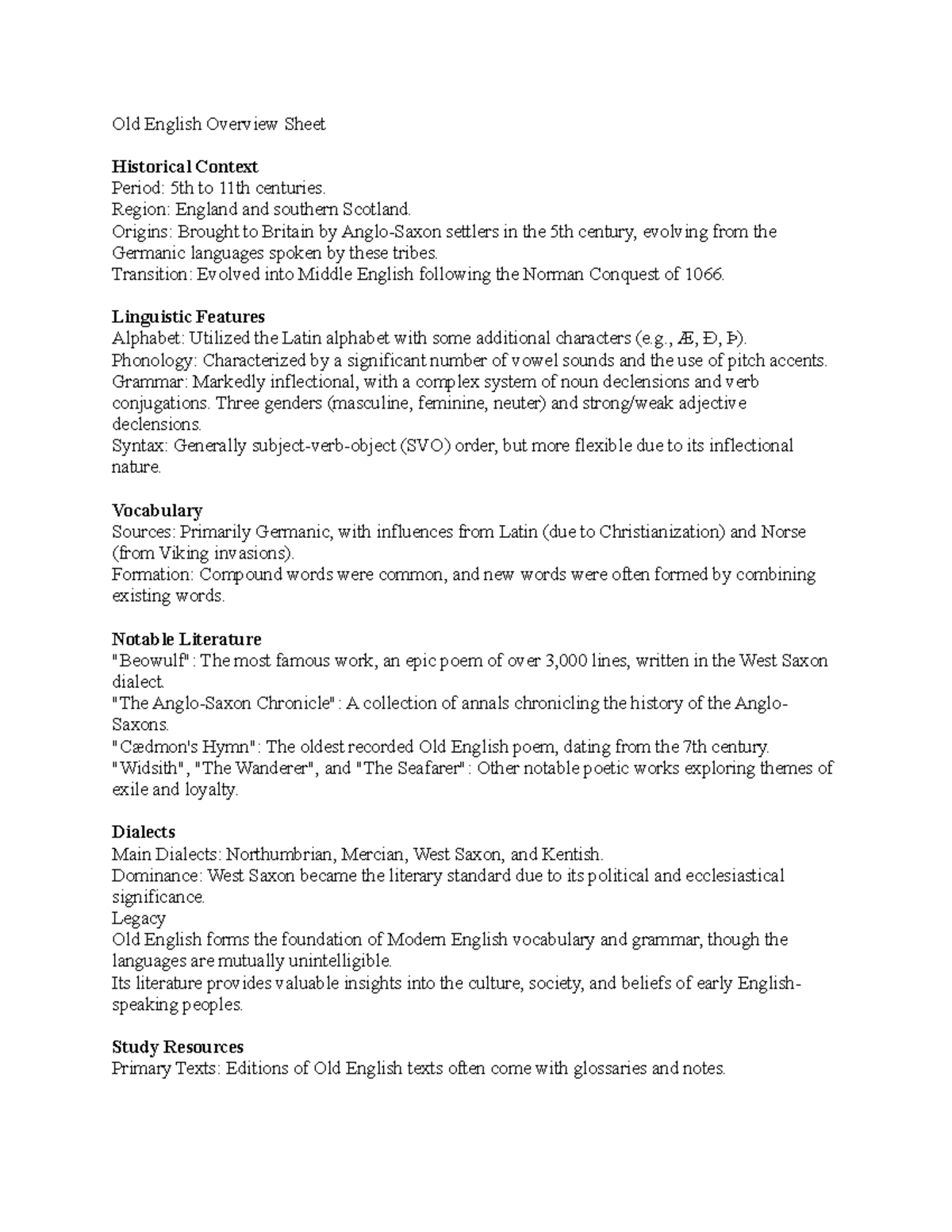 Old English Overview - Region: England and southern Scotland. Origins ...